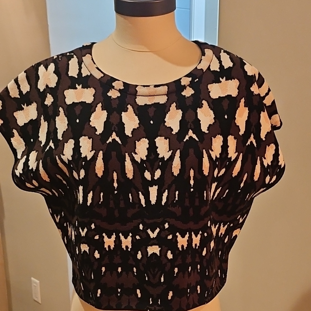 Express Black and Cream Abstract Blouse